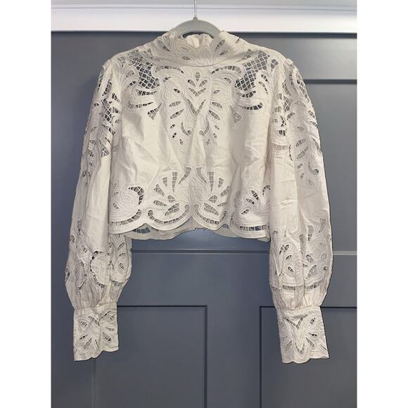 INTERMIX Jasmine Organic Cotton Detailed Lace Zip Up Back Fitted Cuff Blouse 6 - Picture 5 of 12